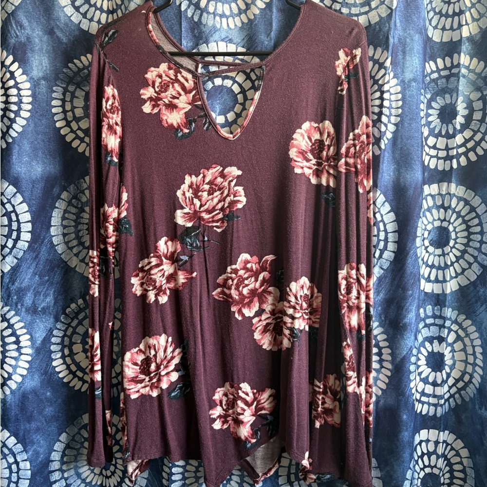 Daytrip Maroon Floral Long Sleeve Top